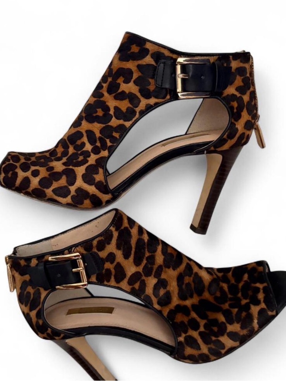 Louise et Cie Leopard Print Cutout Peep-Toe Heel - Brown/Black